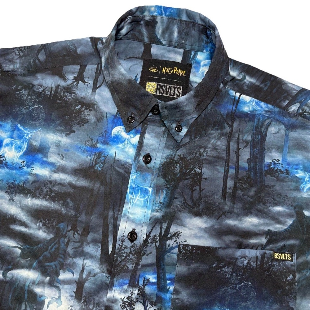 RSVLTS Shirt Men Medium Blue Black Harry Potter Expecto Patronum Kunuflex Casual